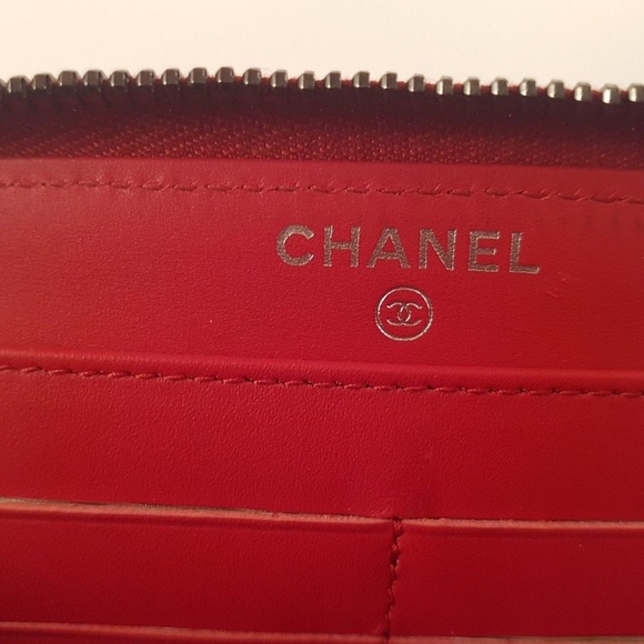 AUTH - Chanel Quilted Caviar Leather Zip around Long Wallet - Red - Good Used - Picture 12 of 16